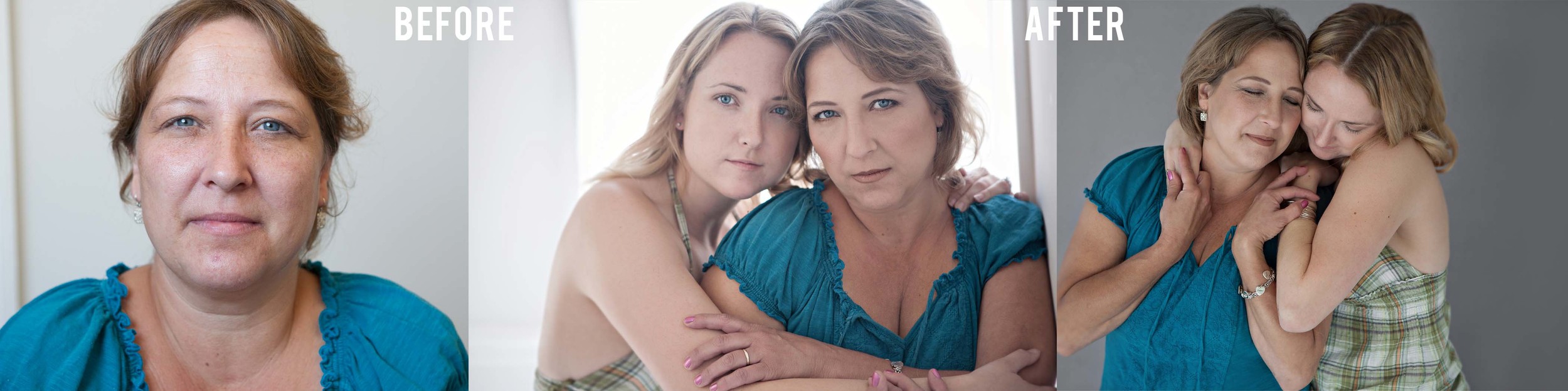 Mother and Daughter pose for Before and After photos in Leesburg, Virginia at a Professional Photography Studio